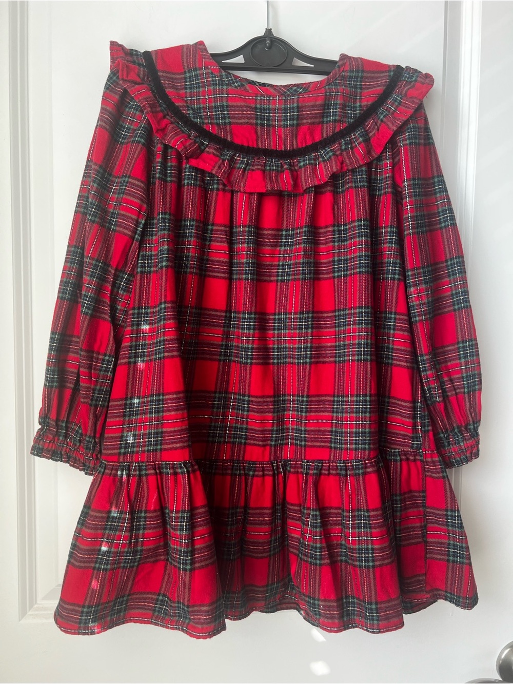 F&F Red and Green Plaid Ruffle Neck Kids Top